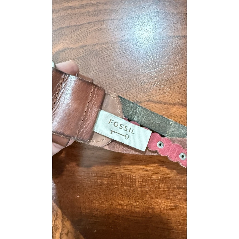 Fossil Multicolor Leather Belt Studded Scallop Western Boho Womens - Picture 4 of 9